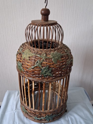 Vintage wicker bamboo bird - vintage,