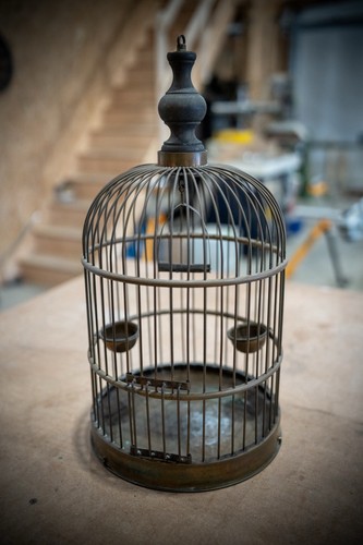 Vintage hanging brass bird - vintage,